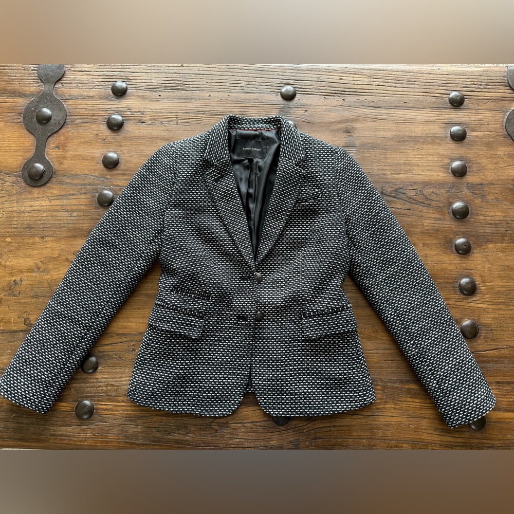 Banana Republic Textured Academy Black White Blazer 6
